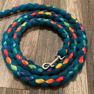Custom Hand Braided Dog Leash by me! Teal/Rainbow Tie-dye